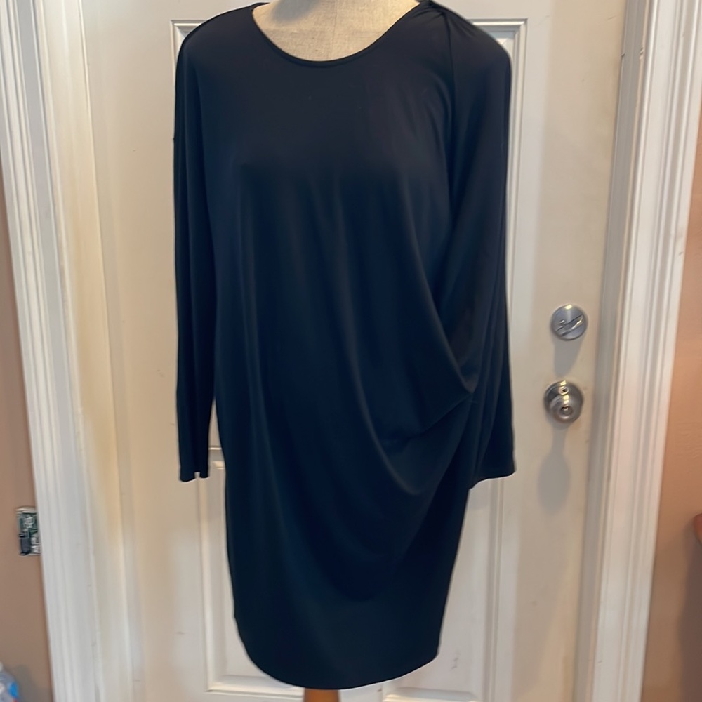 Aqua decor & design drape front black dress long sleeves Women size…